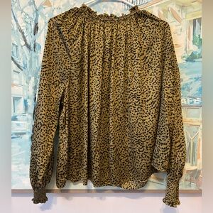 H&M Green and Black Leopard Print Long Sleeve Women's Silk Blouse